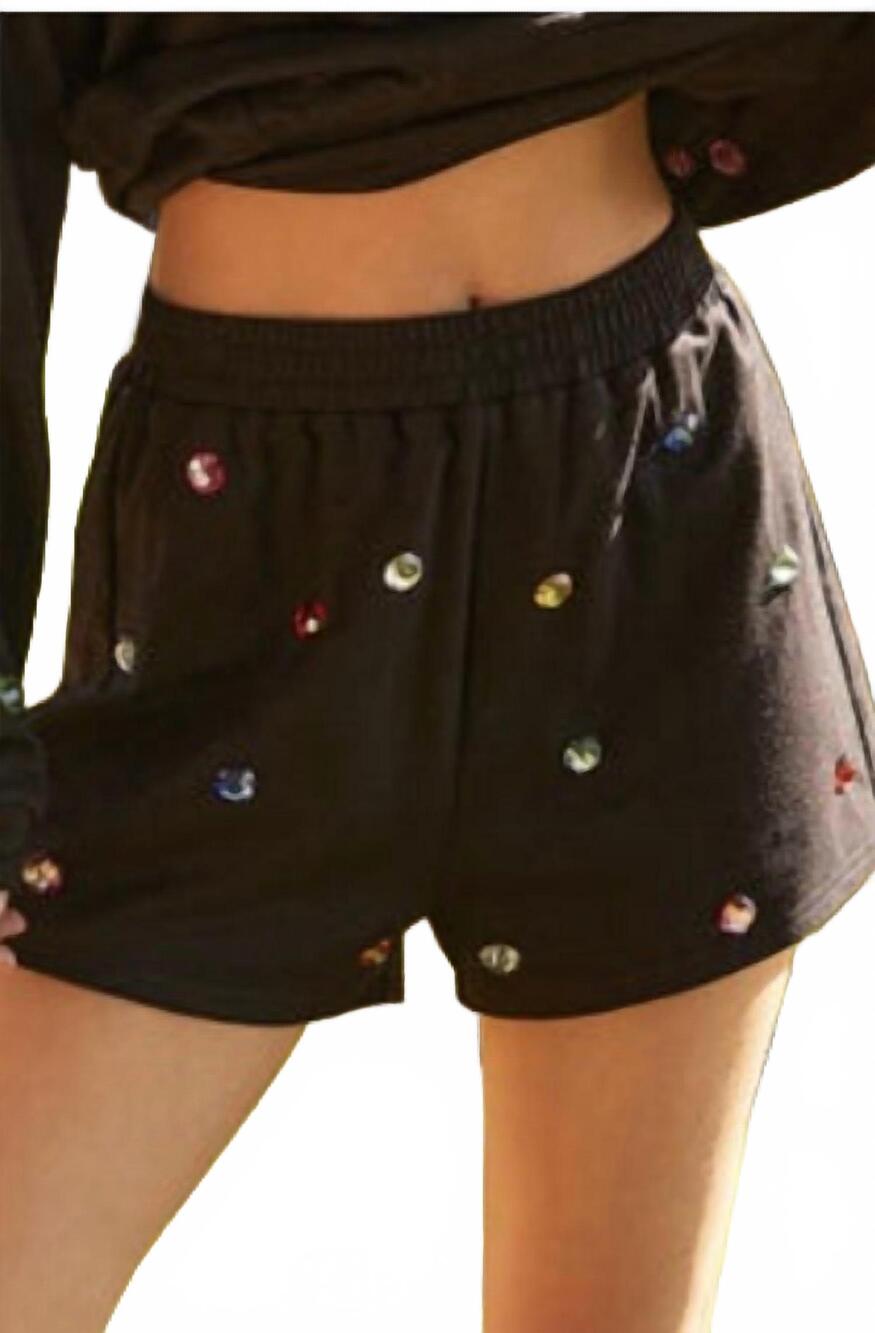 NEW MAINSTRIP gem embellished french terry shorts in black